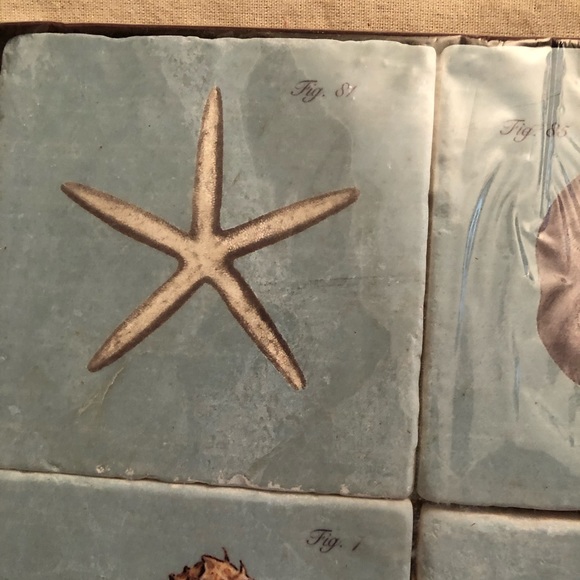 New NIB four marble coasters blue with shells with cork backing Screencraft - Picture 4 of 7